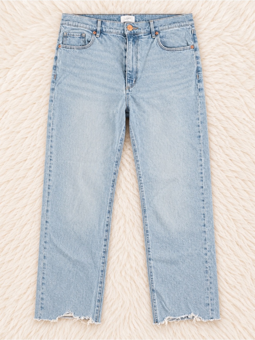 LOFT Outlet Light Wash High Rise Relaxed Cropped Jeans Frayed Hem Size 12